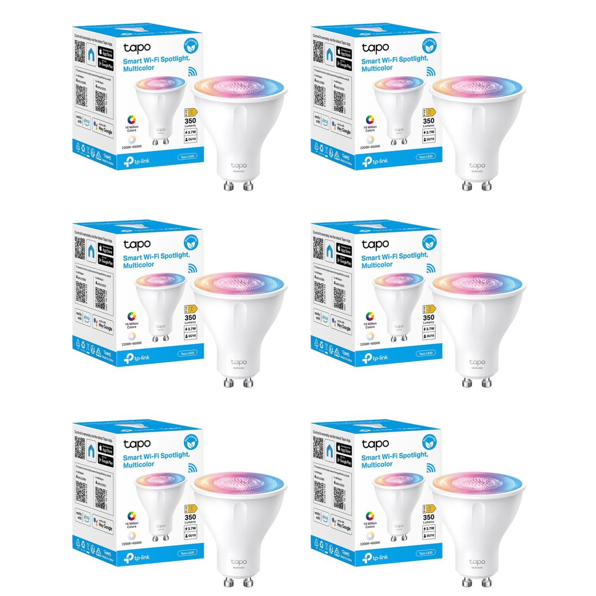 TP LINK - Set 6 Ampolletas Smart Tp-Link Tapo Colores  Gu10 Wi-fi Google Alexa