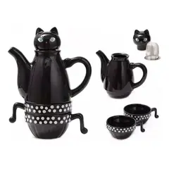 GENERICO - Set Tetera Gato Infusor + 2 Tazas Mug Gatos