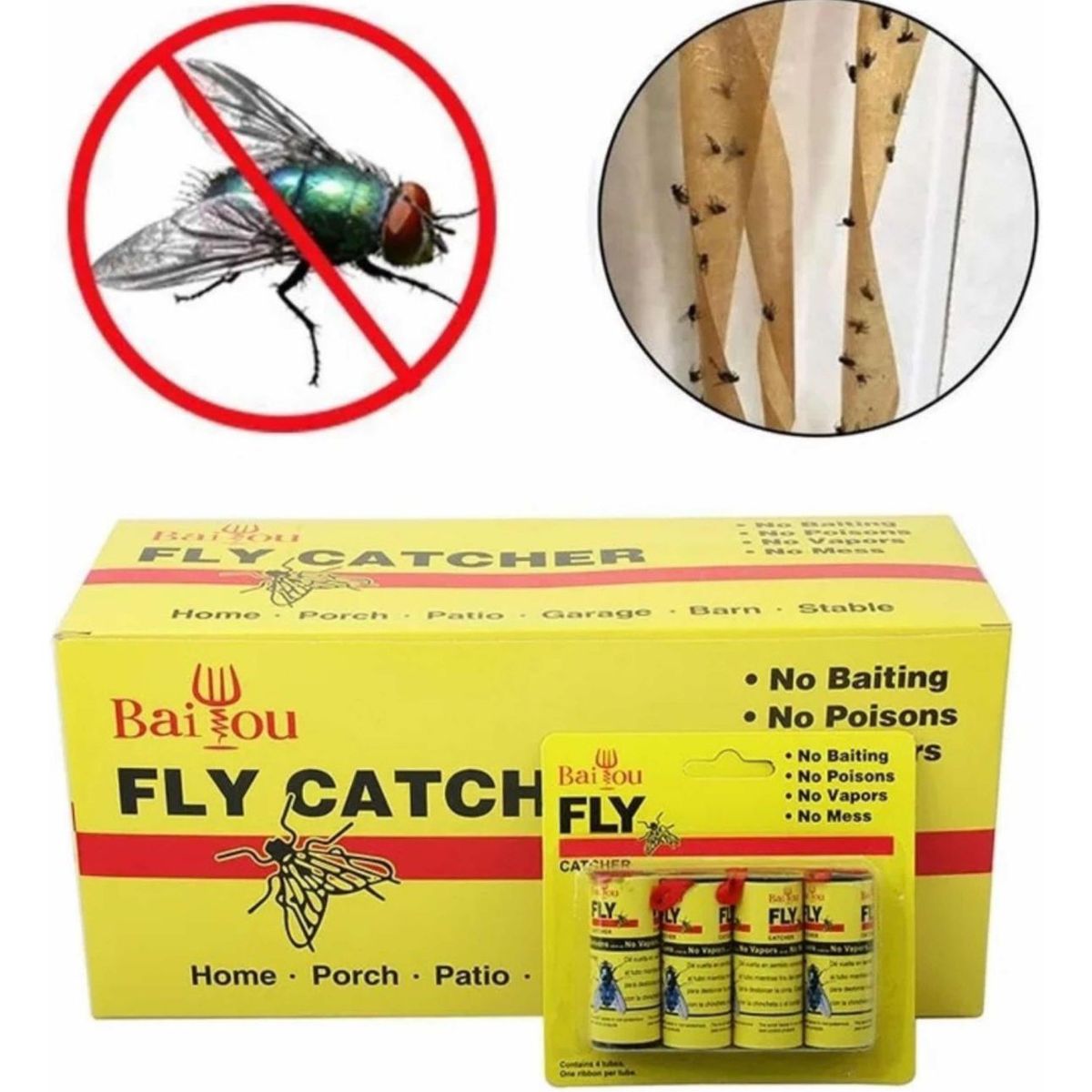 GENERICO - Atrapa Moscas 96 Tira Adhesivo Pegamento Mata Mosca Insecto
