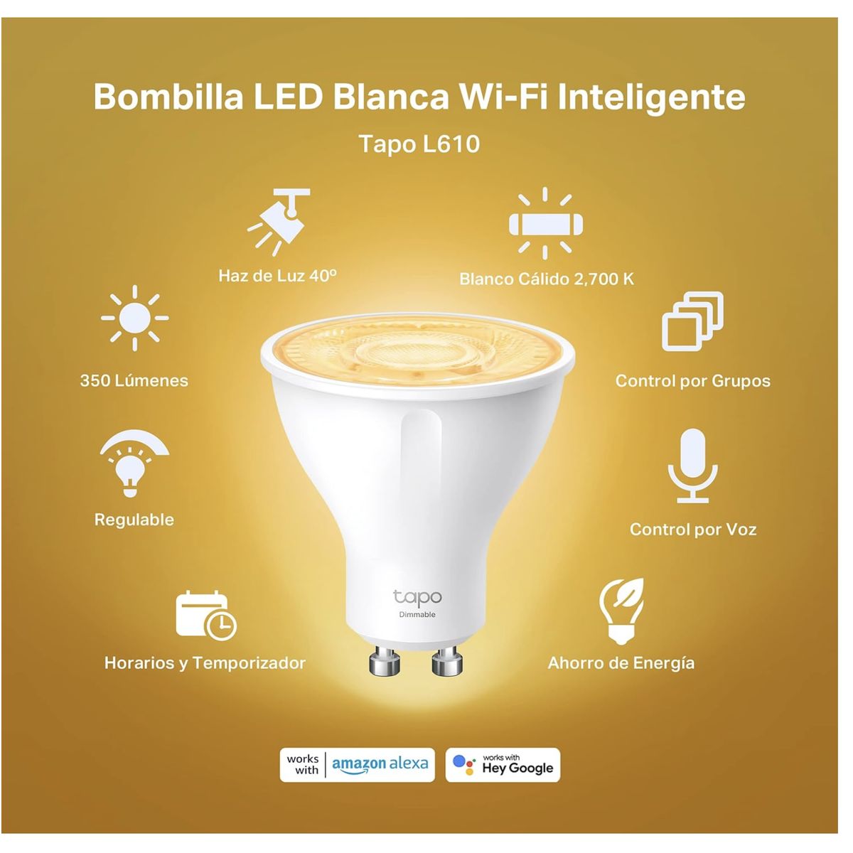 TP LINK - Set 3 Smart Tp-Link Tapo Luz Calida Gu10 Wi-fi Google Alexa