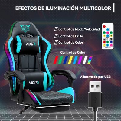 Imagen 2 del producto Silla Gamer RGB K-night Reclinable Con Masajeasdor Reposapiés Celeste