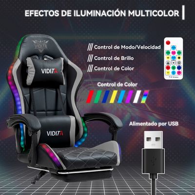 Imagen 2 del producto Silla Gamer RGB K-night Reclinable Con Masajeasdor Reposapiés Gris