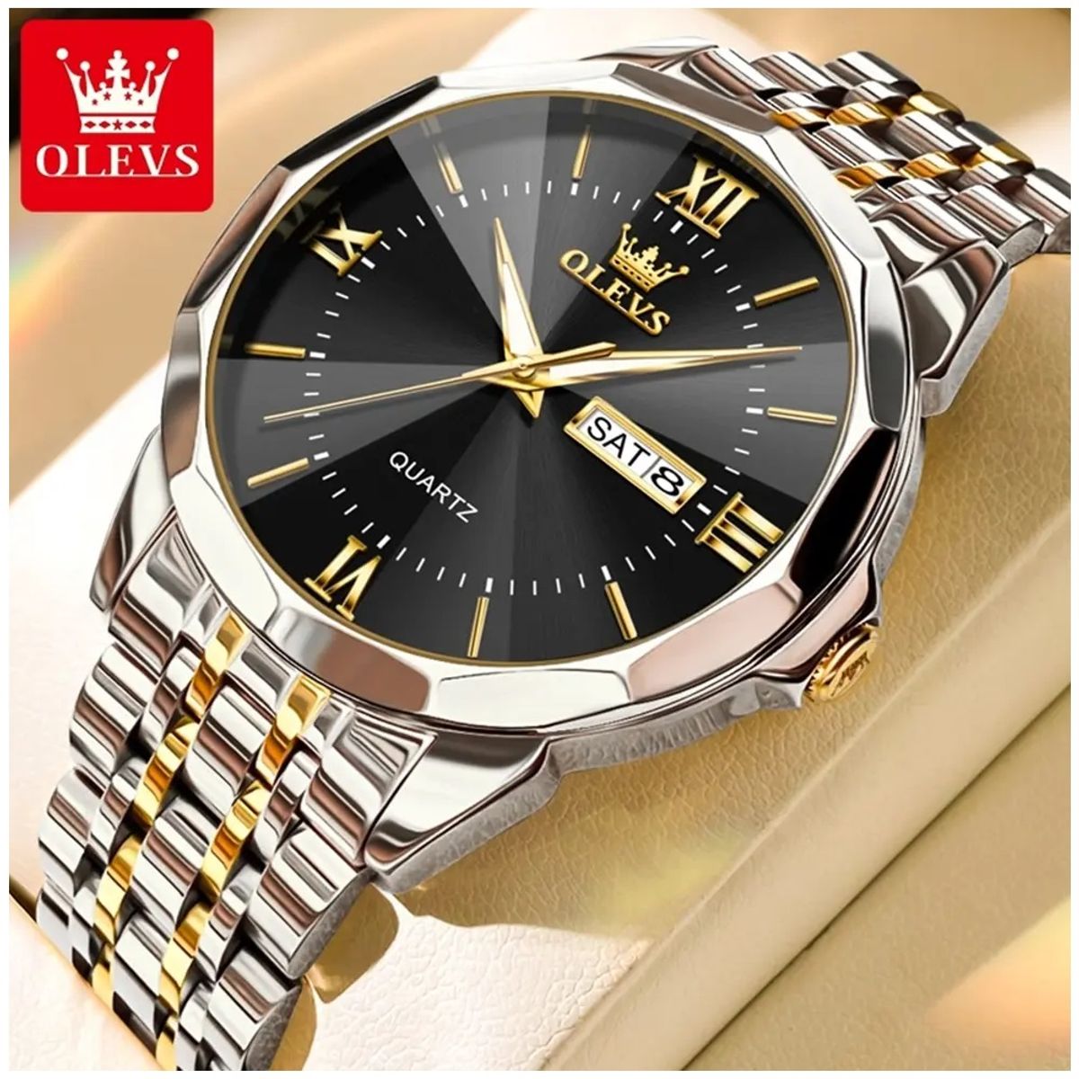 STARTECHOFFICE - Reloj de Lujo para Hombre Calendario Correa Bicolor Acero Inoxidable