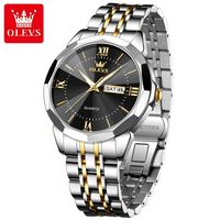 Reloj de Pulsera de Lujo para Hombre con Calendario Día Fecha Correa Bicolor Acero Inoxidable