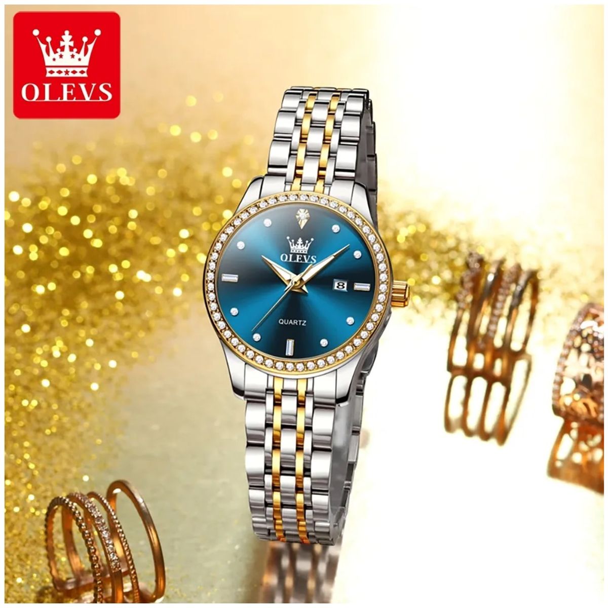 STARTECHOFFICE - Reloj de Pulsera Lujo Mujer Cuarzo Esfera Azul Circonias Brillantes