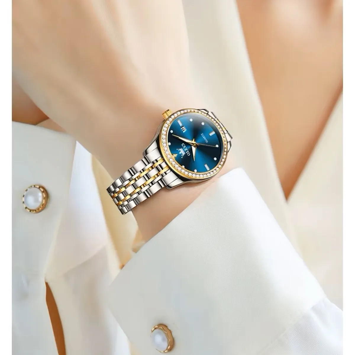 STARTECHOFFICE - Reloj Pulsera Mujer con Esfera Azul Movimiento Cuarzo Cristales de Zirconia Resistente al agua 30m