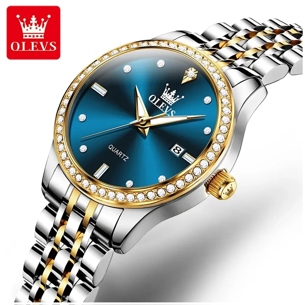 STARTECHOFFICE - Reloj Pulsera Mujer con Esfera Azul Movimiento Cuarzo Cristales de Zirconia Resistente al agua 30m