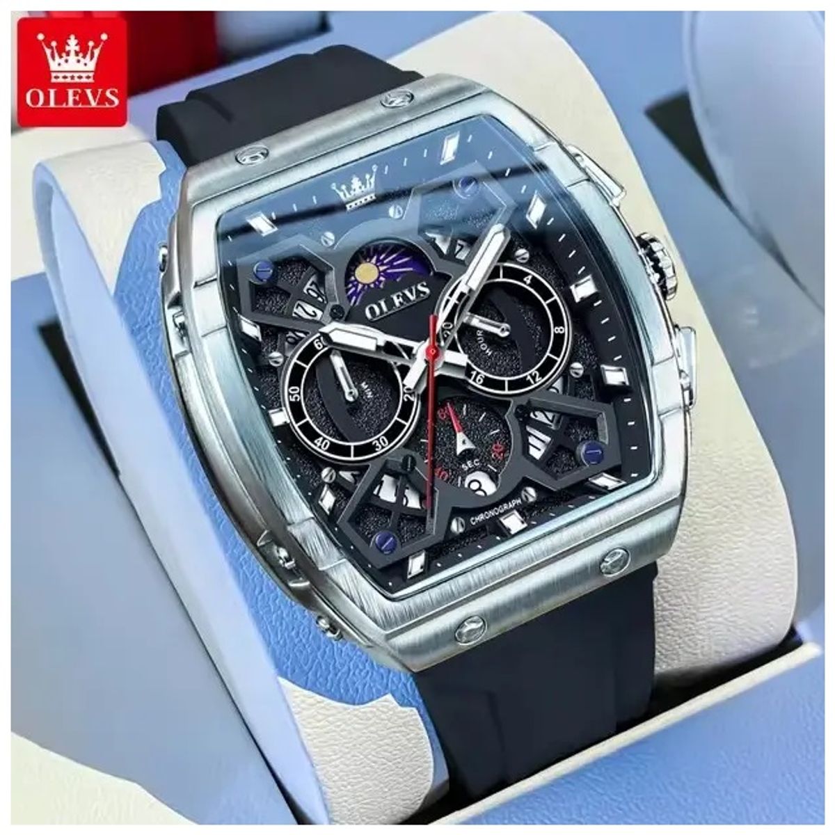 STARTECHOFFICE - Reloj de Hombre Deportivo Elegante Fase Lunar Cronógrafo Dual Time