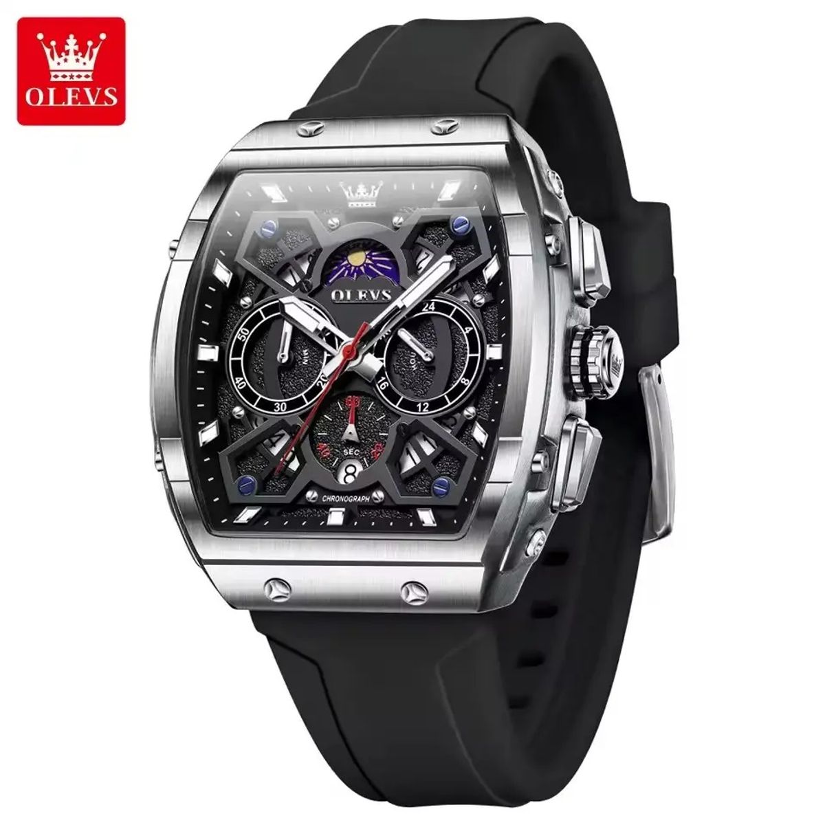 STARTECHOFFICE - Reloj de Hombre Deportivo Elegante Fase Lunar Cronógrafo Dual Time