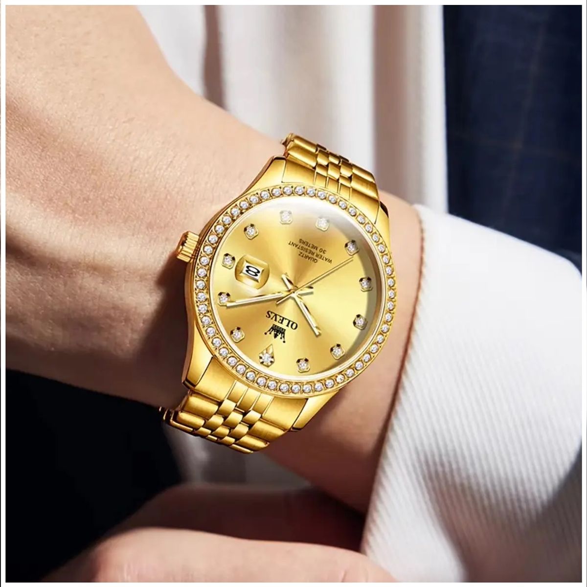 STARTECHOFFICE - Reloj Hombre Diseño Clásico Elegante Dorado con Movimiento de Cuarzo Resistencia al agua 30m