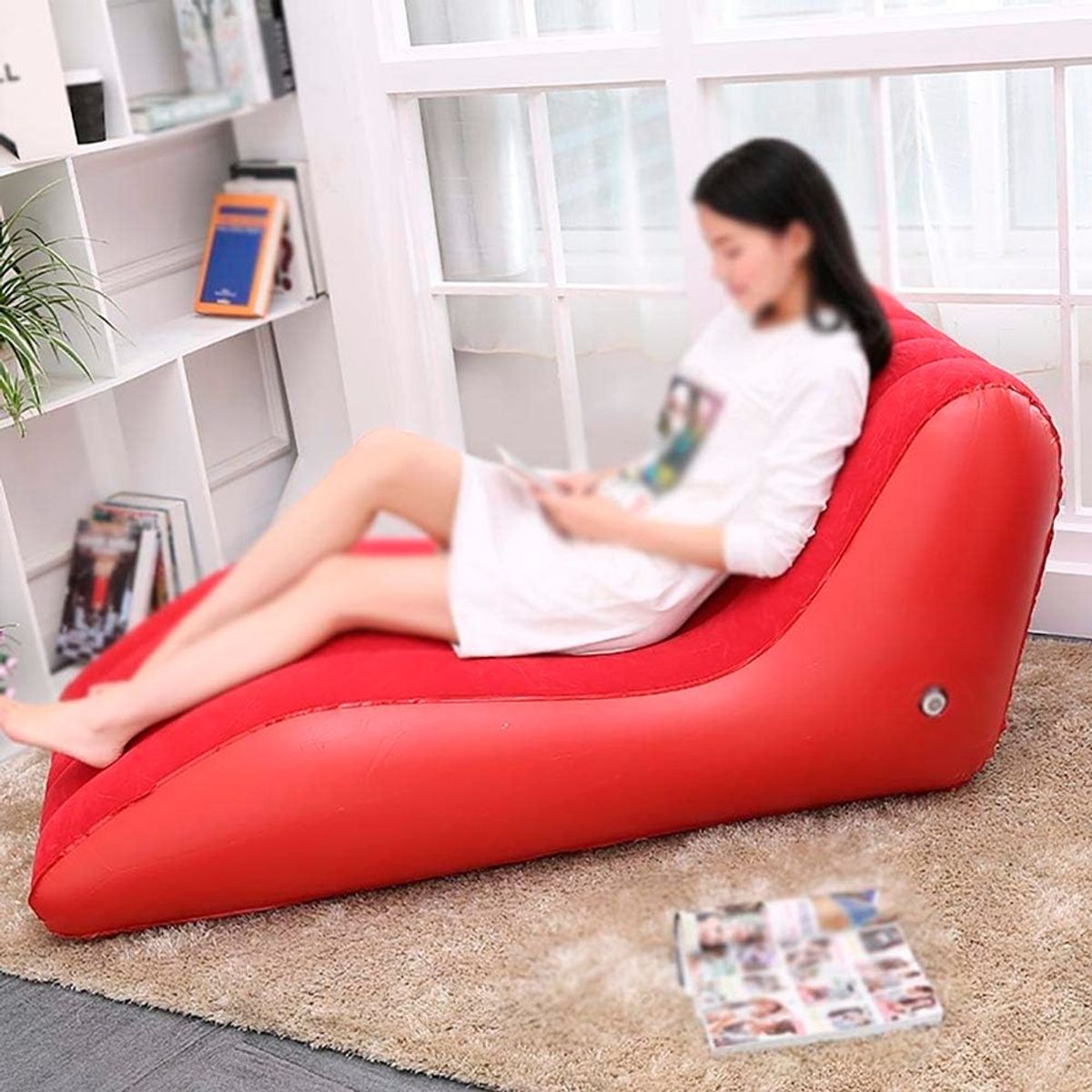 GENERICO - Sofá Inflable Tumbona Portátil Lavable Rojo