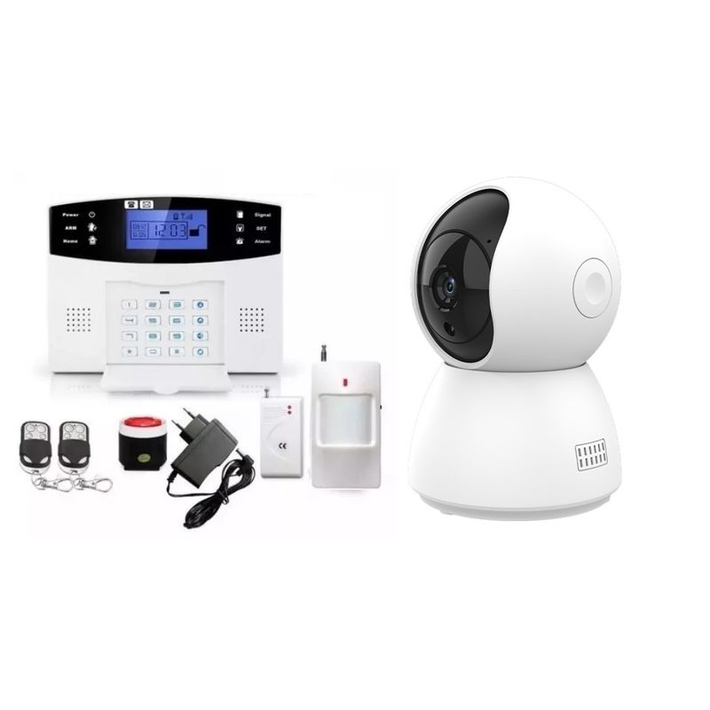 GENERICO - Kit Seguridad Alarma 4g Sensor Movimiento Y Puerta + Cámara IP.