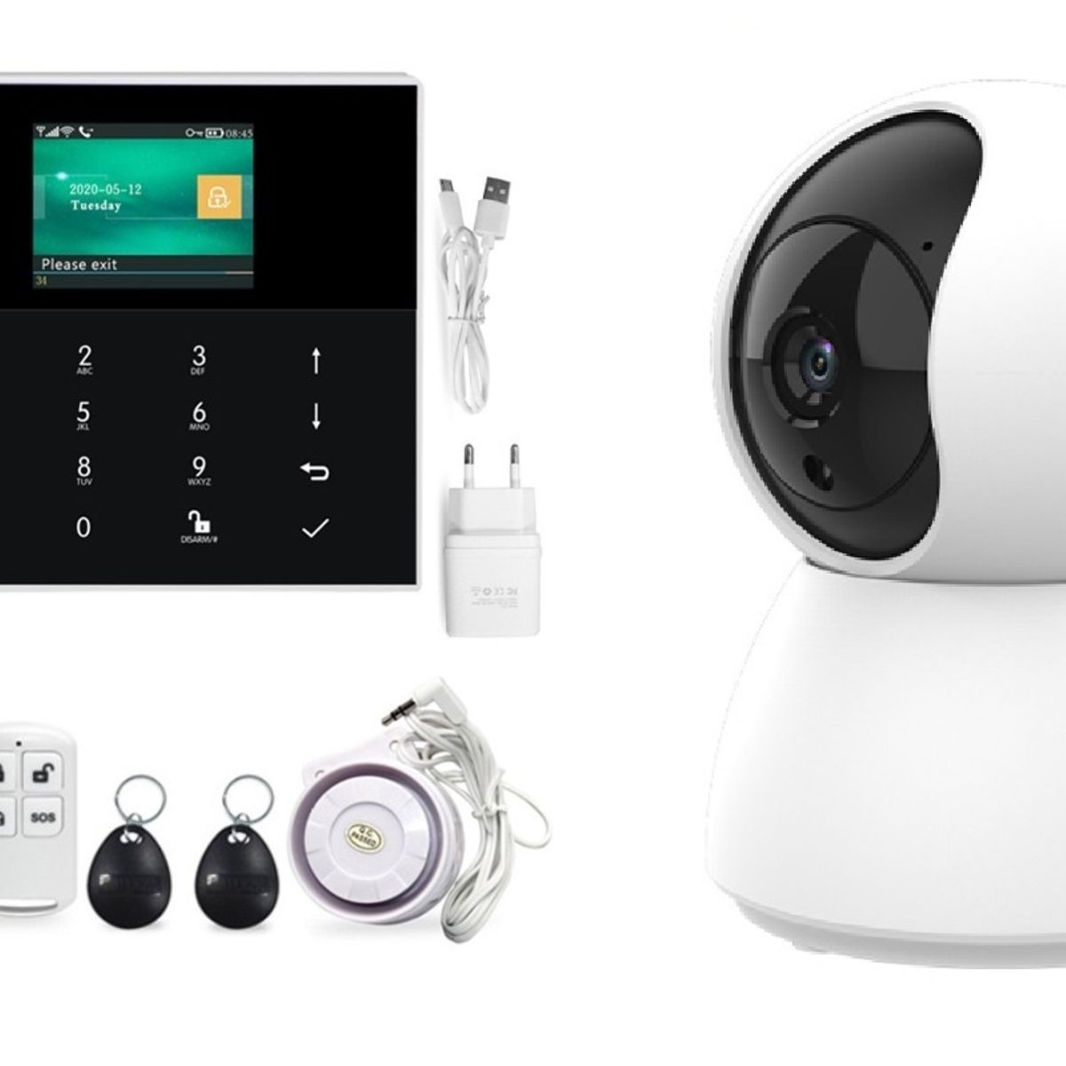 GENERICO - Kit Seguridad Alarma 4g Sos Cámara Sensor Movimiento Puerta Blanco