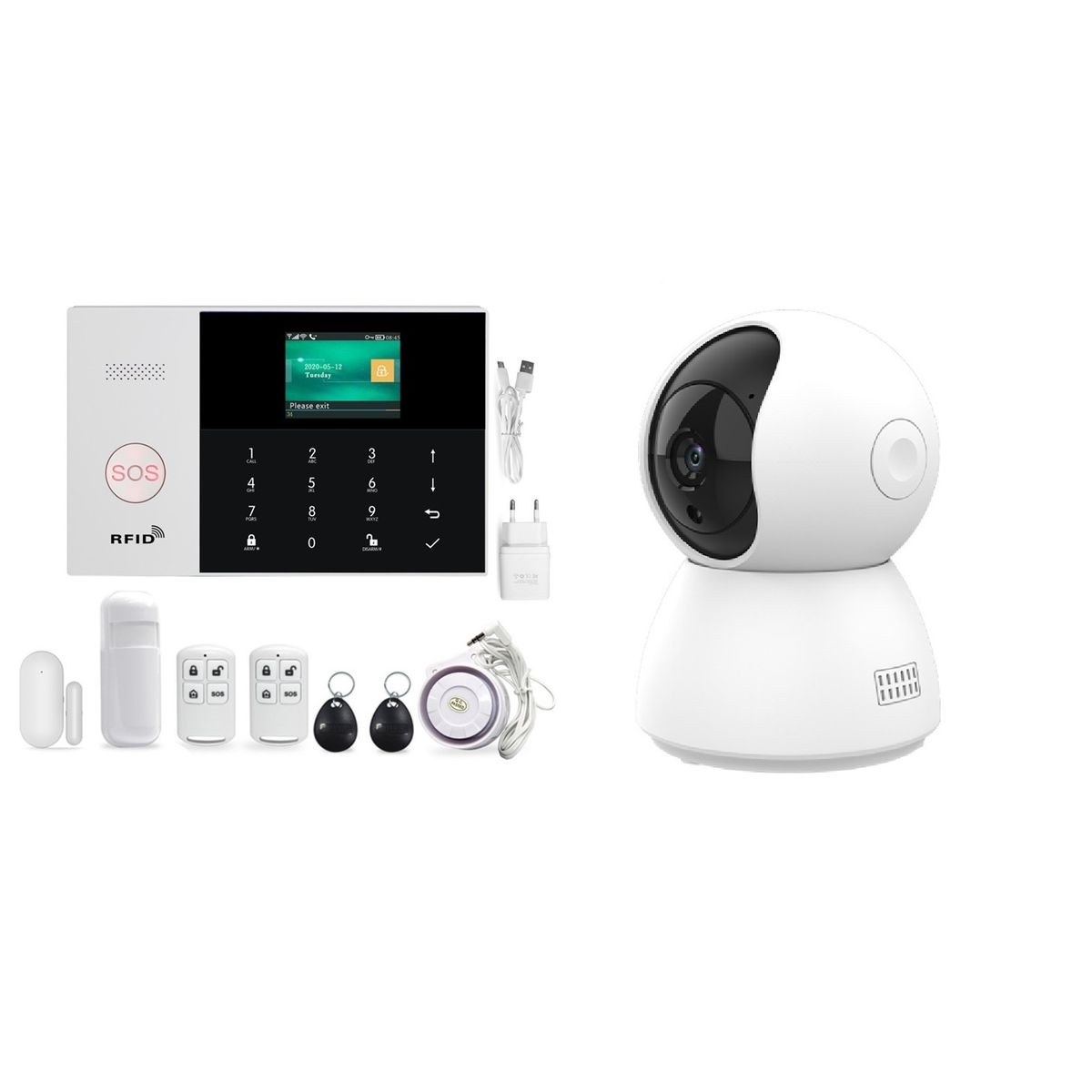 GENERICO - Kit Seguridad Alarma 4g Sos Cámara Sensor Movimiento Puerta Blanco