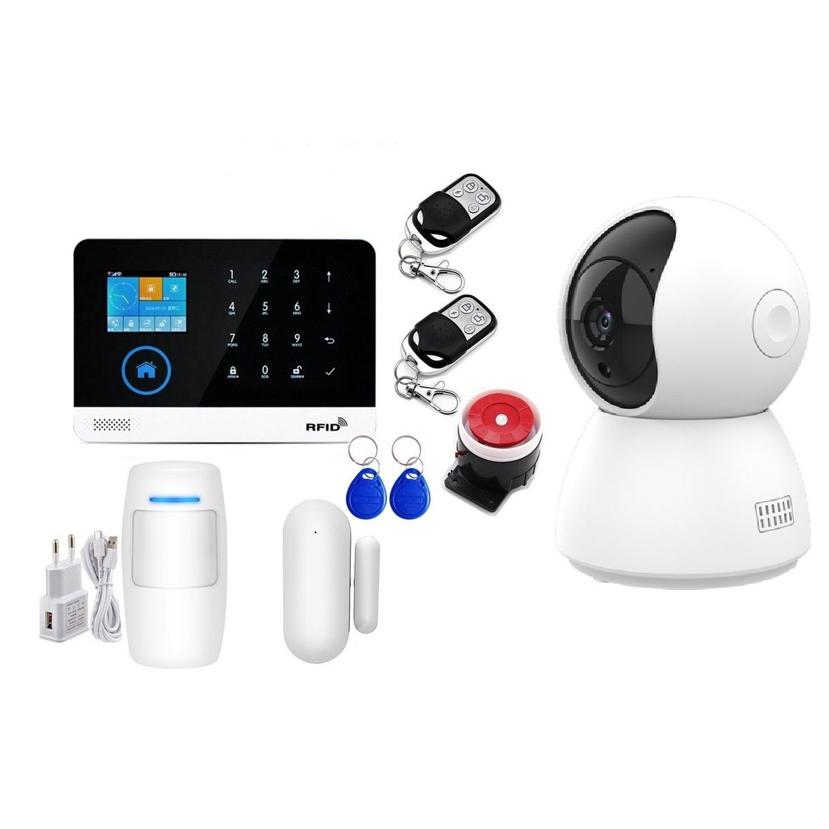 GENERICO - Kit Seguridad Tuya Alarma Cámara Sensor Movimiento Y Puerta Blanco