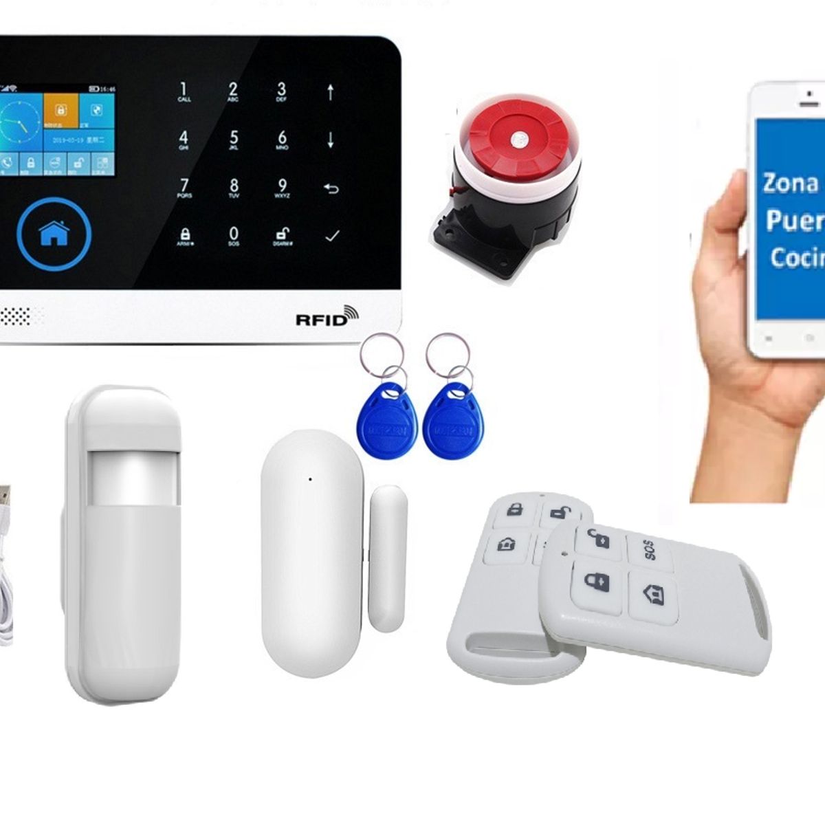 GENERICO - Kit Seguridad Tuya Alarma Cámara Sensor Movimiento Y Puerta Blanco