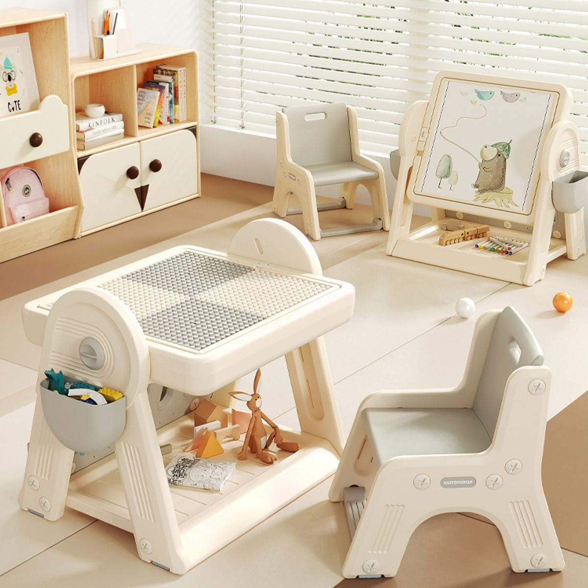 GENERICO - Mesa Incluye Silla Tablero de Dibujo Magnético y Bloques