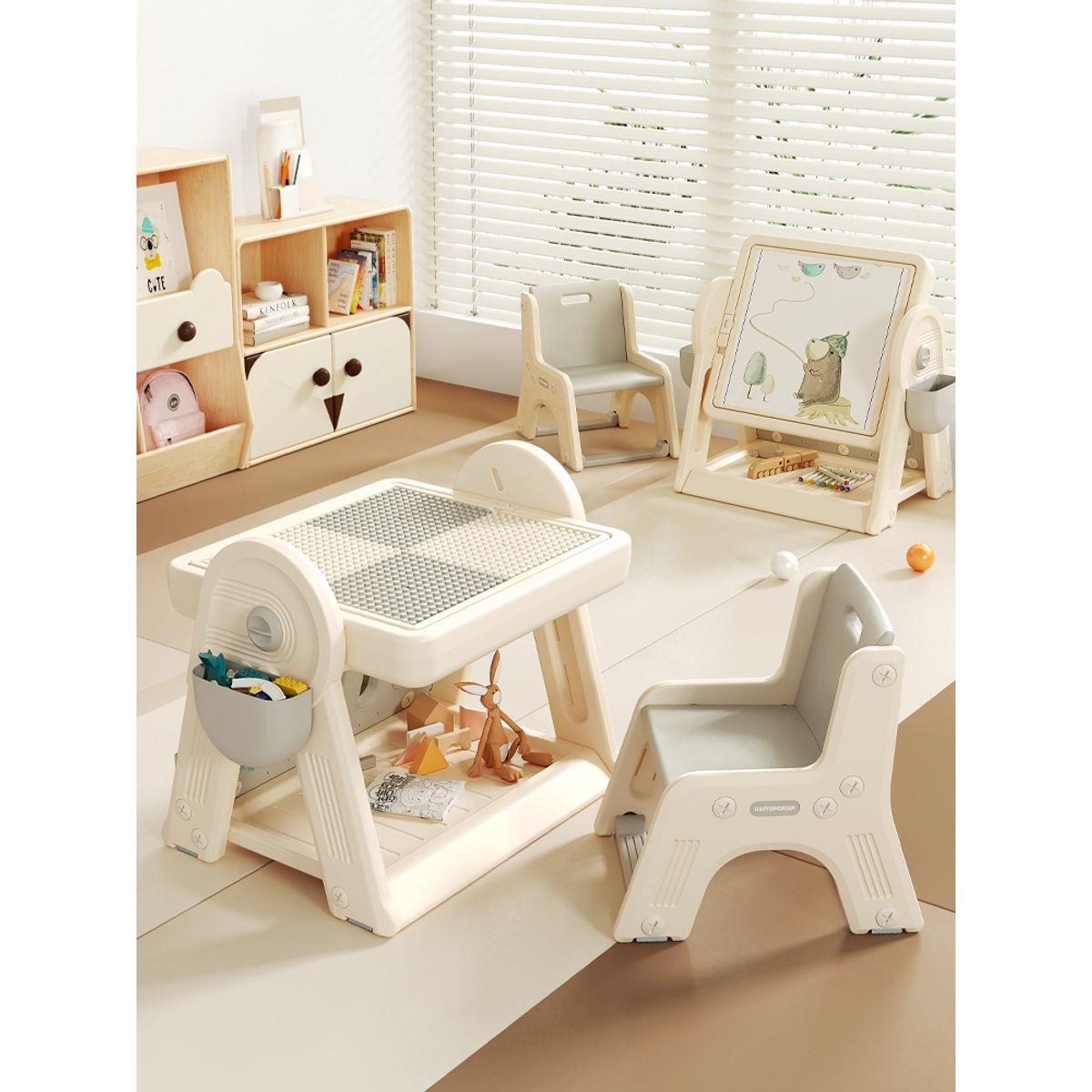 GENERICO - Mesa Incluye Silla Tablero de Dibujo Magnético y Bloques