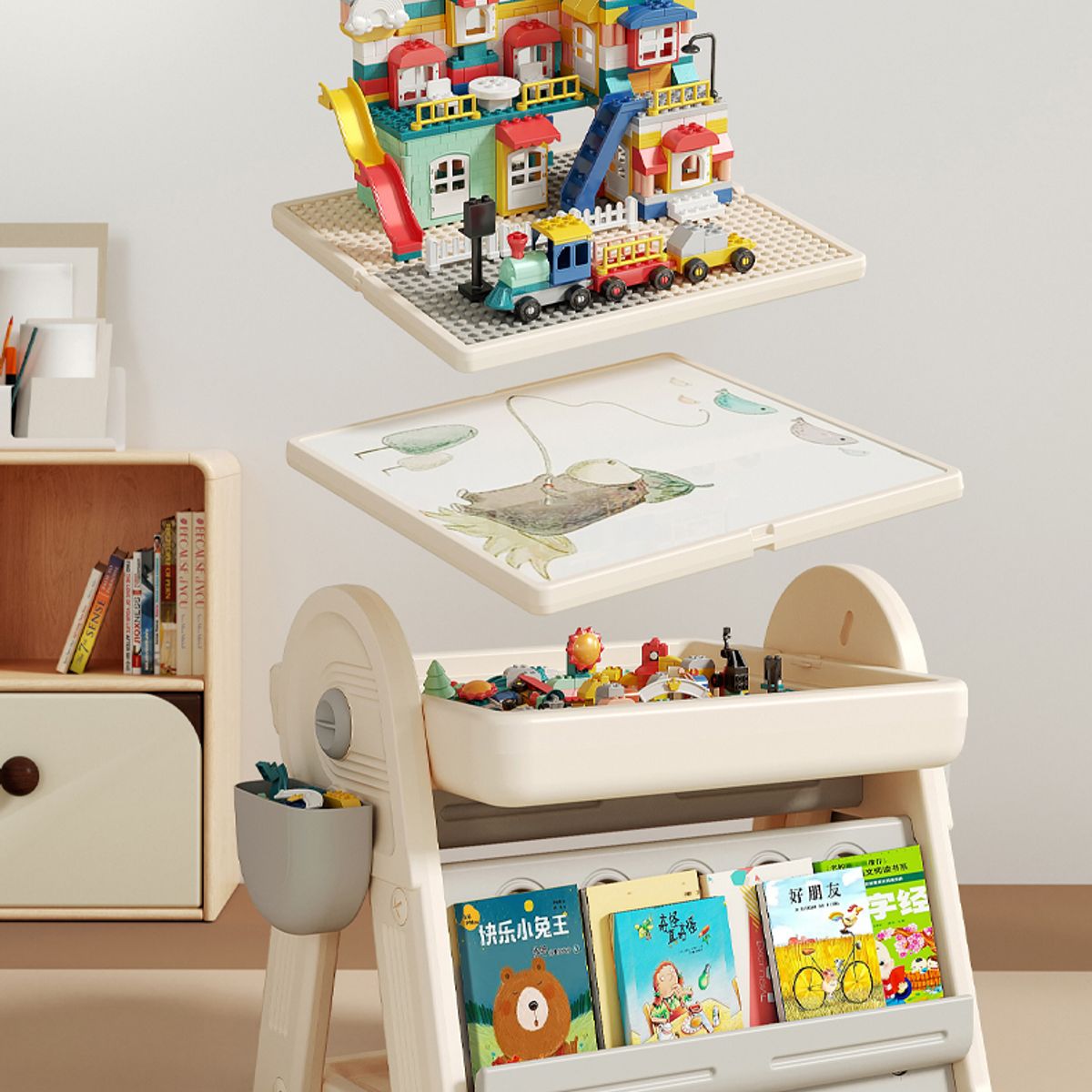 GENERICO - Mesa Incluye Silla Tablero de Dibujo Magnético y Bloques