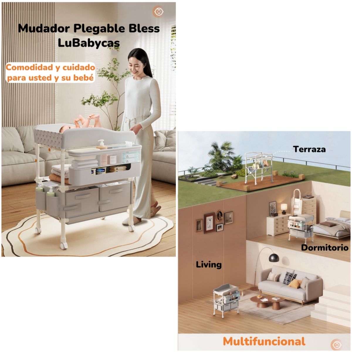 LUBABYCAS - Mudador De Pañales Plegable Bless Gris Accesorios LuBabycas