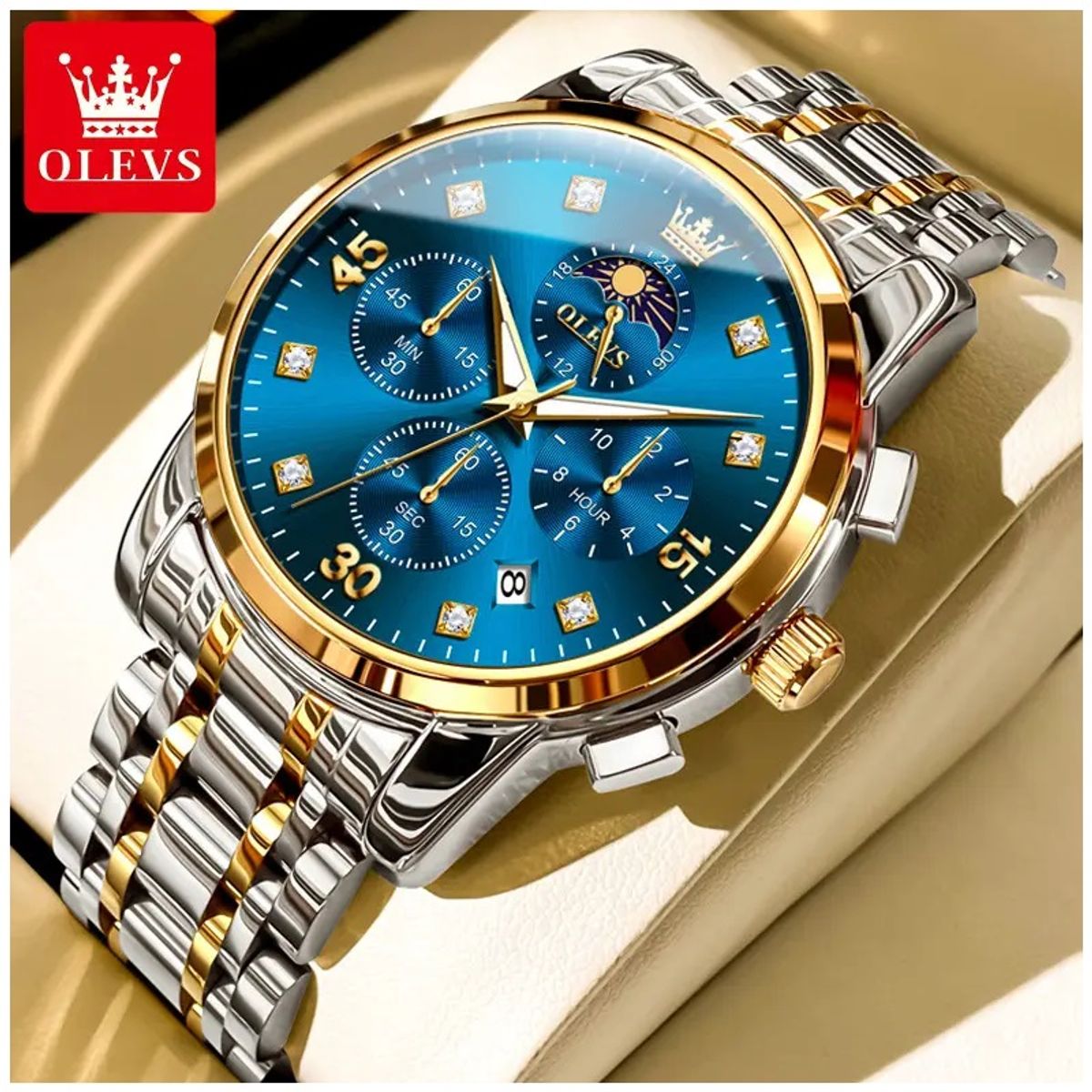 STARTECHOFFICE - Reloj Hombre Lujo Deportivo y Elegante con Cronógrafo Fase Lunar