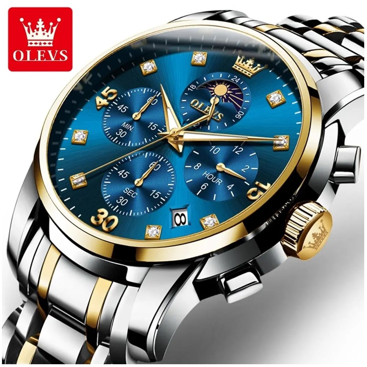 STARTECHOFFICE - Reloj Hombre Lujo Deportivo y Elegante con Cronógrafo Fase Lunar