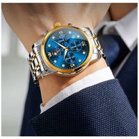 Reloj Lujo para Hombre Diseño Azul Real Acero Inoxidable Bicolor Resistencia al agua 30m