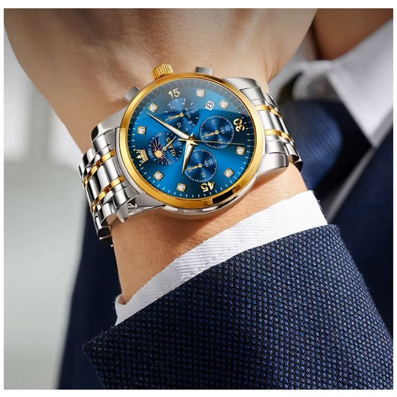 STARTECHOFFICE - Reloj Lujo para Hombre Diseño Azul Real Acero Inoxidable Bicolor