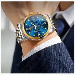 STARTECHOFFICE - Reloj Lujo para Hombre Diseño Azul Real Acero Inoxidable Bicolor Resistencia al agua 30m