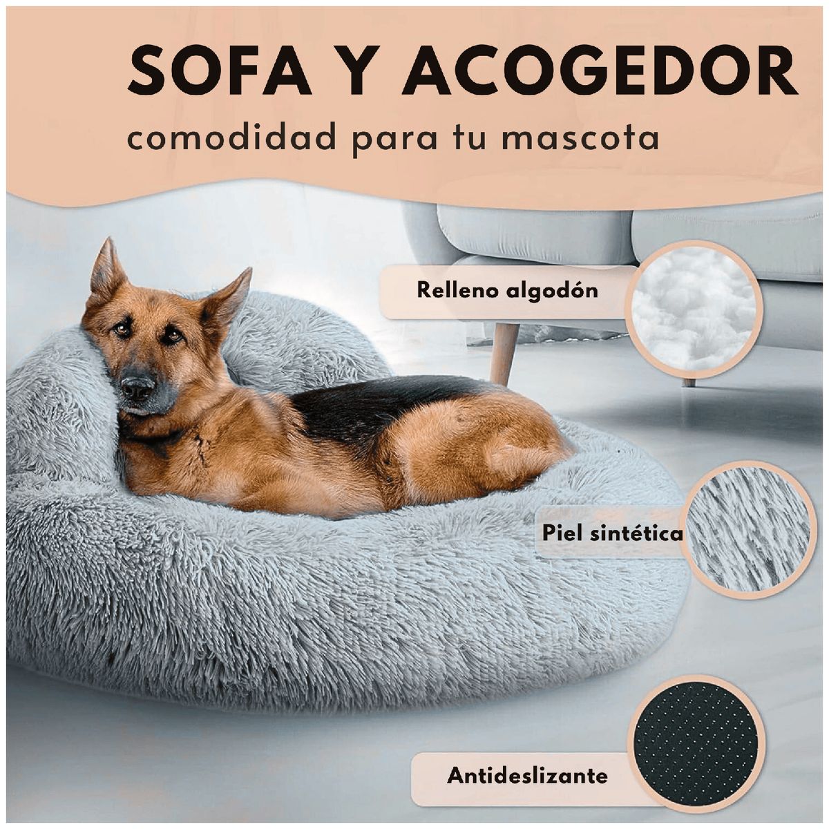 YEP S - Cama Mascota Grande Yep XL Antiestrés Ronquido - Gris