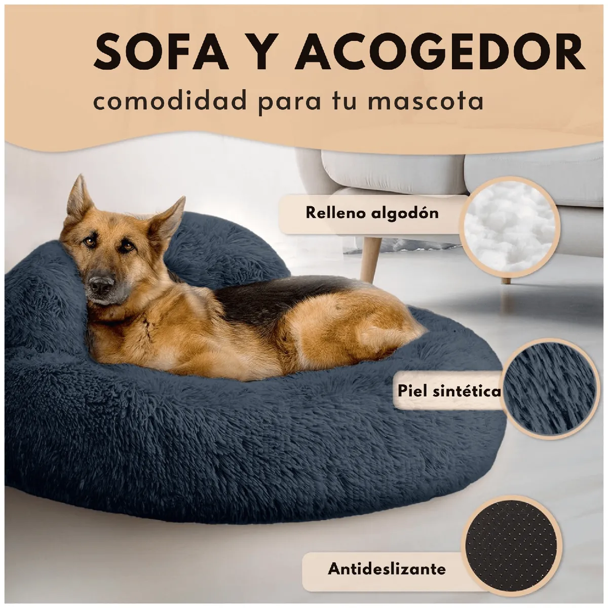 YEP S - Cama Mascota Grande Yep XL Antiestrés Ronquido - Azul
