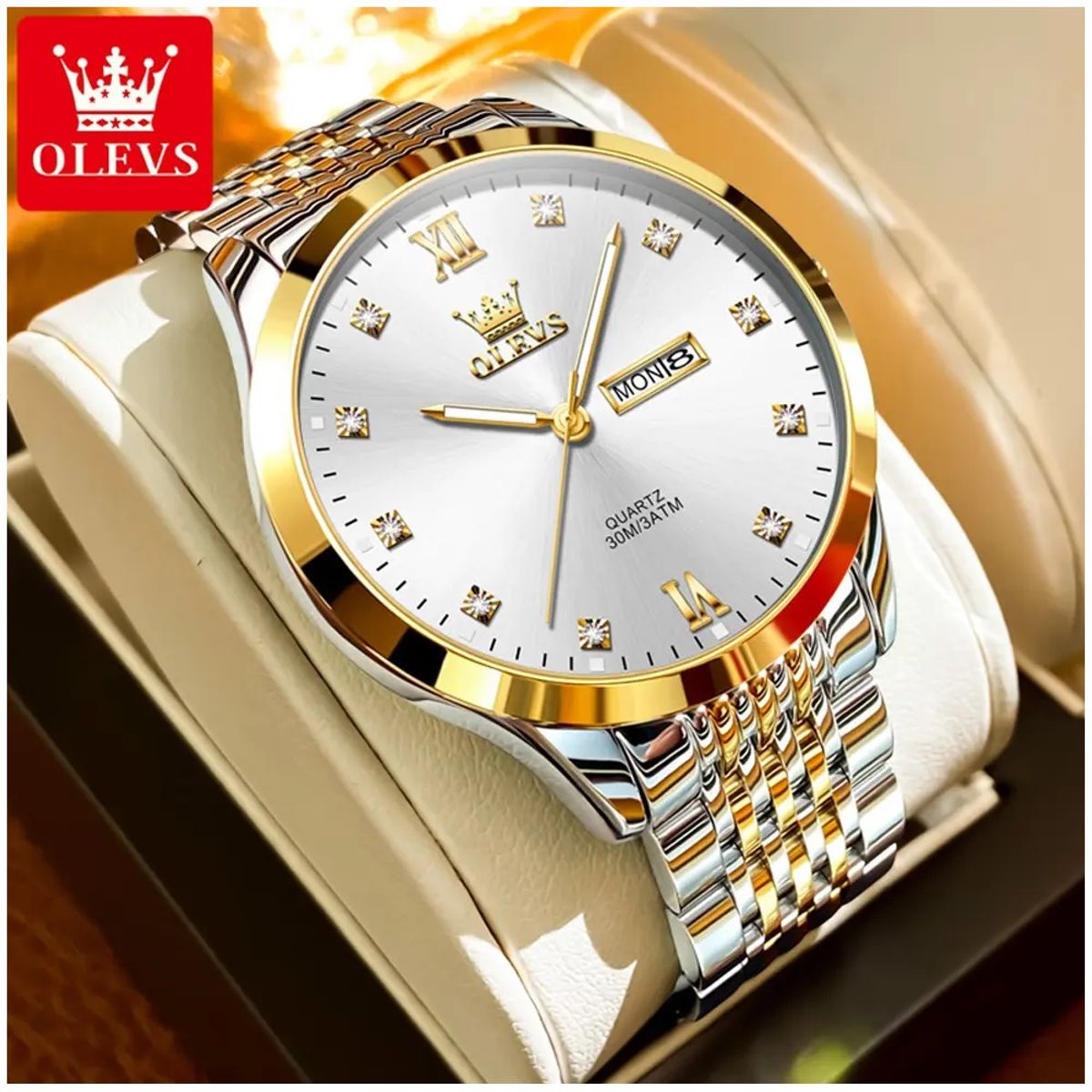 STARTECHOFFICE - Reloj de Hombre Elegante Movimiento Cuarzo Bicolor Acero Inoxidable