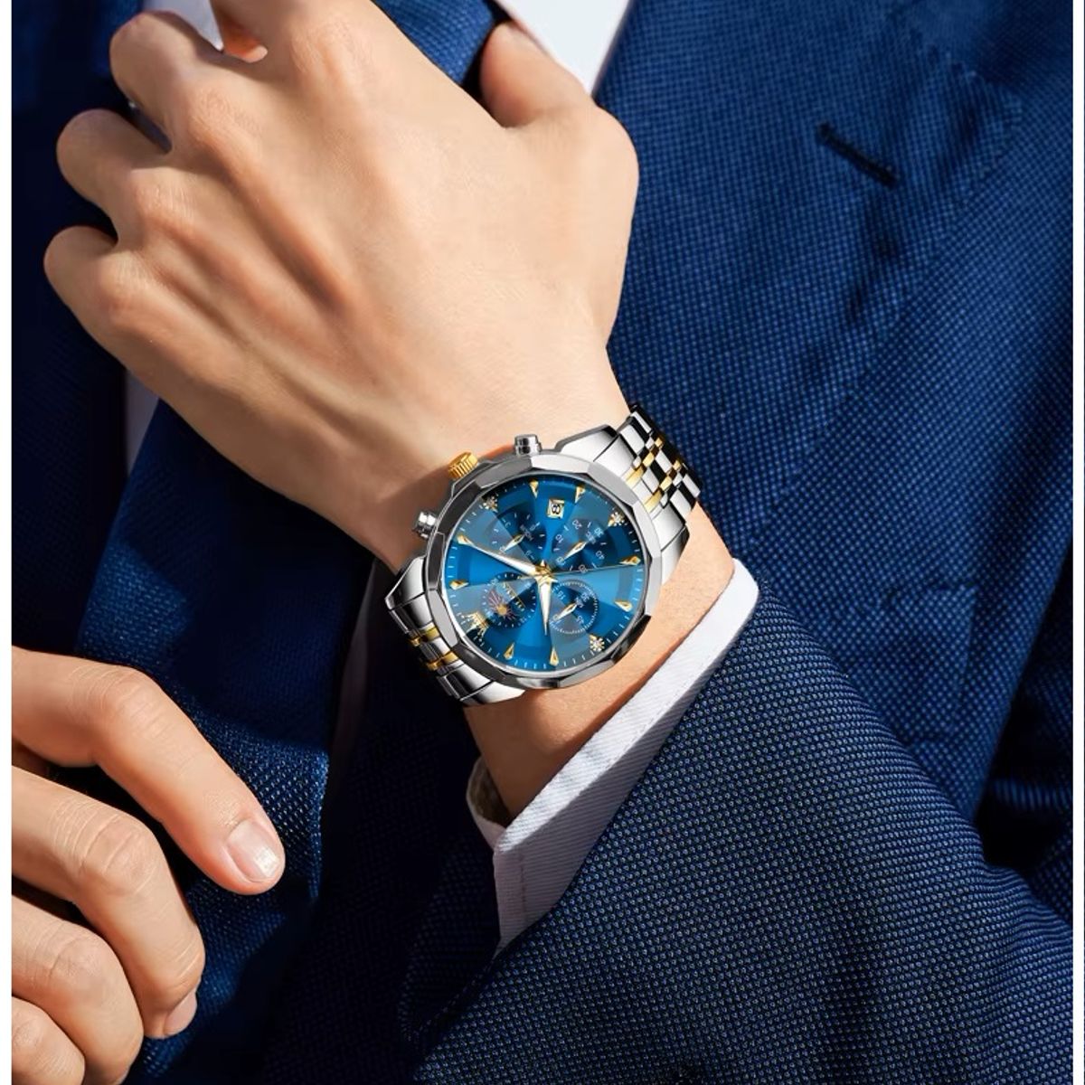 STARTECHOFFICE - Reloj de Pulsera Hombre Acero Inoxidable Azul con Cronógrafo