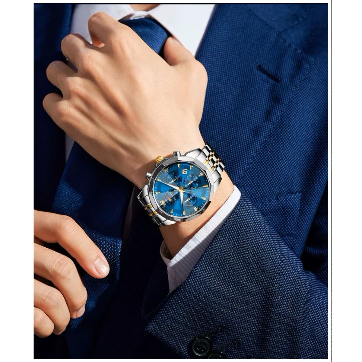 STARTECHOFFICE - Reloj de Pulsera Hombre Acero Inoxidable Azul con Cronógrafo