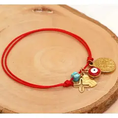 GENERICO - Pulsera de Hilo Rojo San Benito Red Acero inoxidable