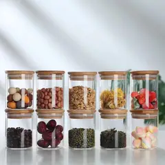 GENERICO - Set 10 Frascos de Vidrios con Tapa Bambú 250 ml Jarkons Home