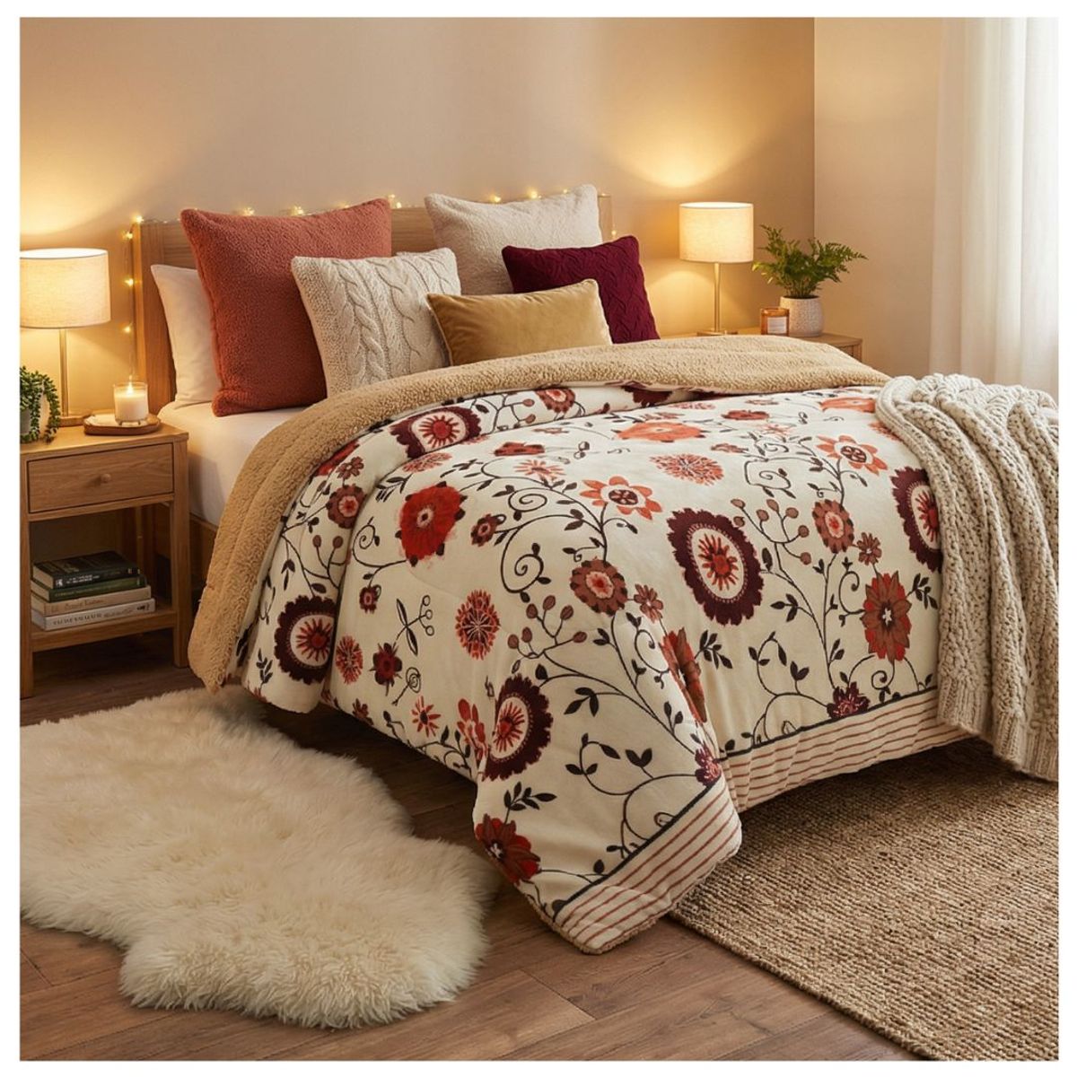 GENERICO - Cobertor Chiporro Invierno 2 Plazas - Beige Mándala M209