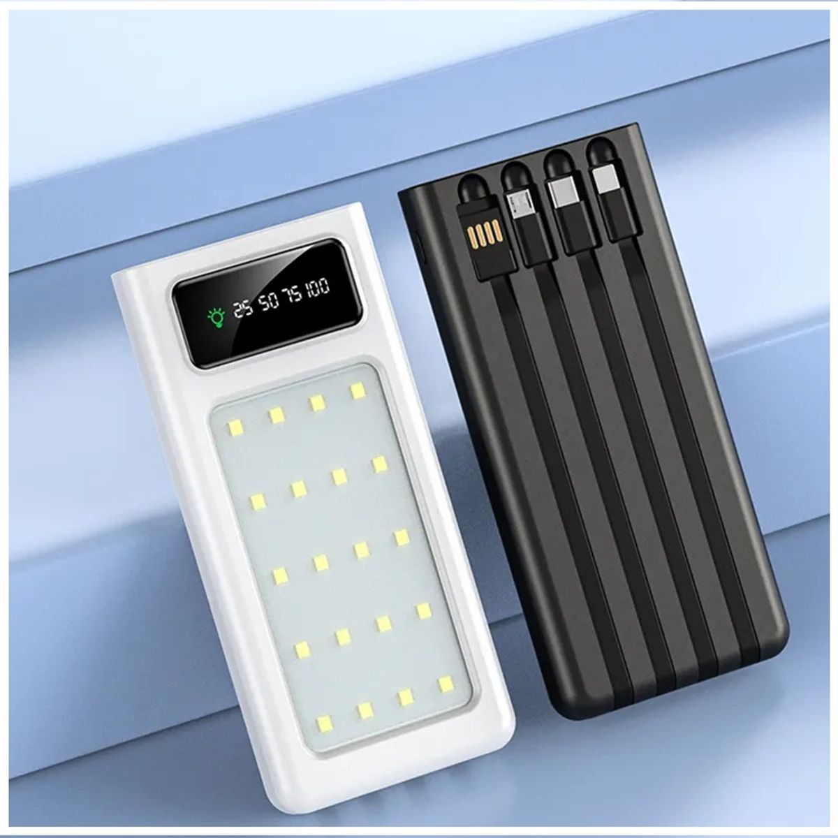 GENERICO - Power Bank Cargador y Luces Led 20000 mAh 10W 4 Líneas Resistente Viajes Emergencias Camping