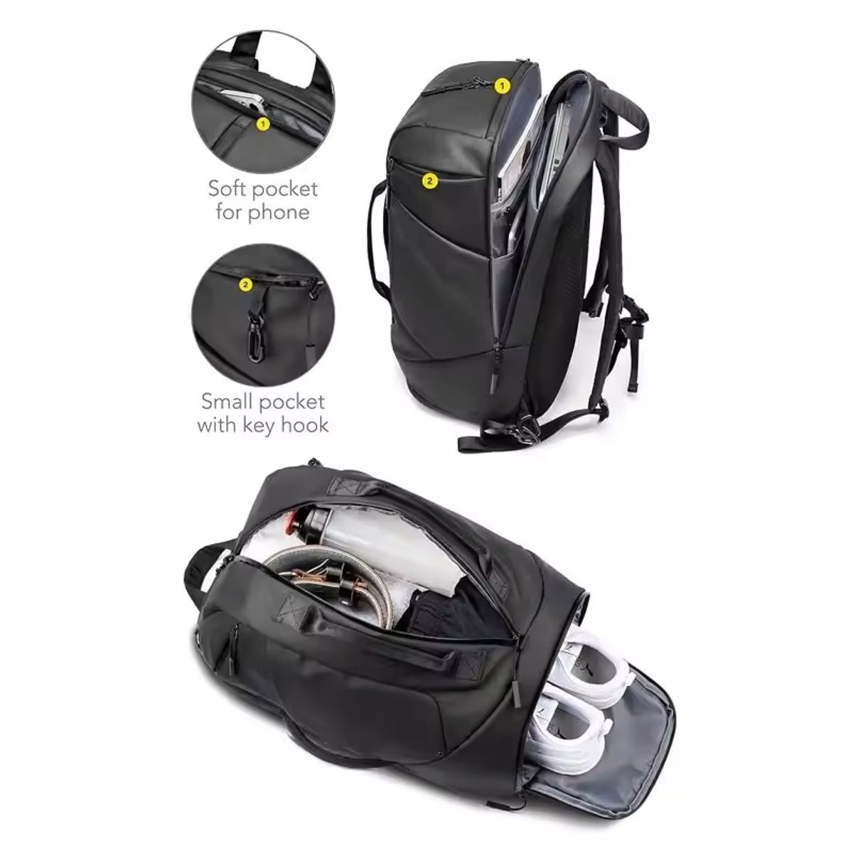 GENERICO - Mochila 2 en 1 para Deporte y Oficina Impermeable 40 Litros Oxford
