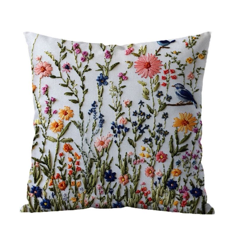 DANWEILE - Fundas de Almohada Minimalistas con Bordado de Flores y Plantas Verdes.