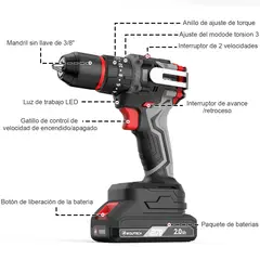ELEMENT DESIGN - Taladro Percutor Destornillador Inalámbrico Profesional 50Nm 20V.