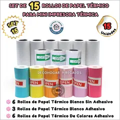 GENERICO - Set 15 Rollos Papel Térmico Para Mini Impresora y Cámara Impresión
