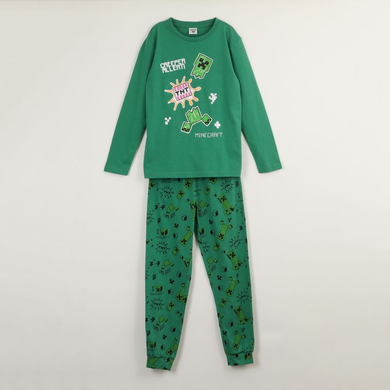MINECRAFT - Conjunto Pijama Niño Creeper Alert Verde Minecraft