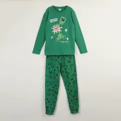 MINECRAFT - Conjunto Pijama Niño Creeper Alert Verde
