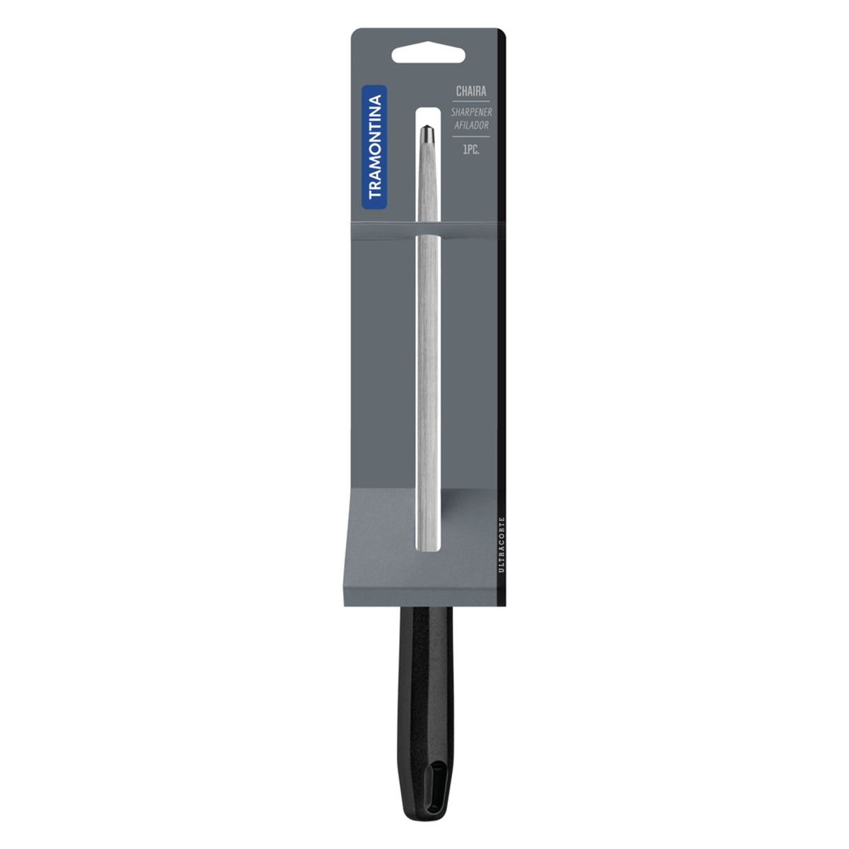 TRAMONTINA - Chaira estriada Tramontina Ultracorte con alma de acero al carbono y mango de polipropileno negro, 8"