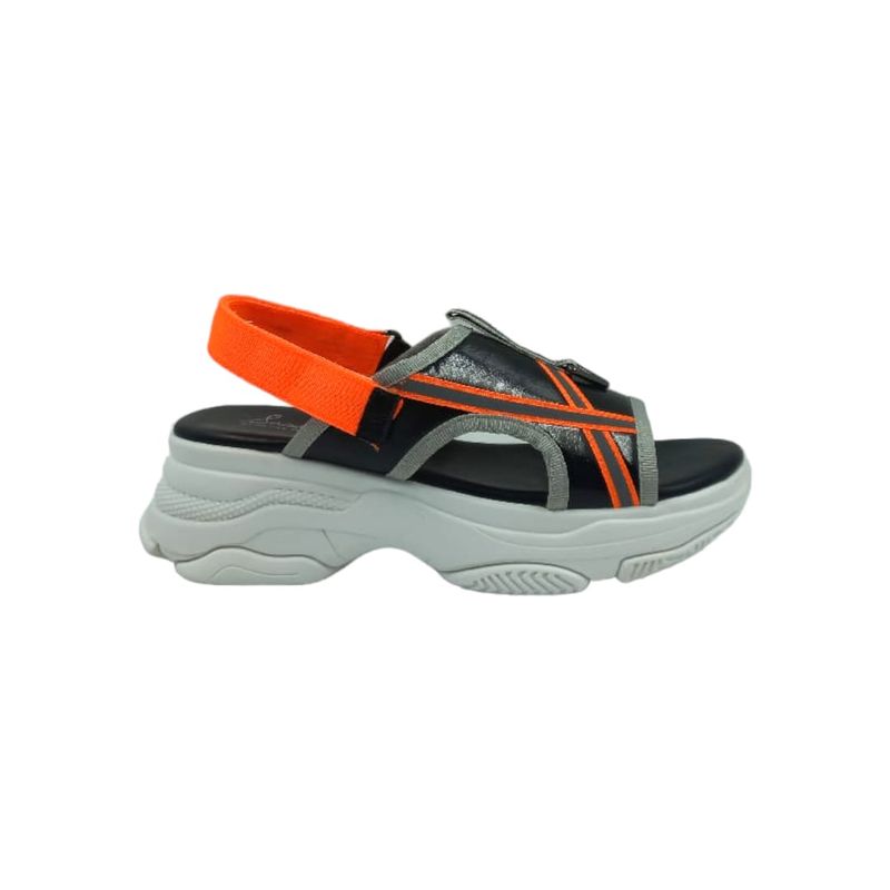 HERIEL - Sandalia Negra Naranja Deportiva Mujer