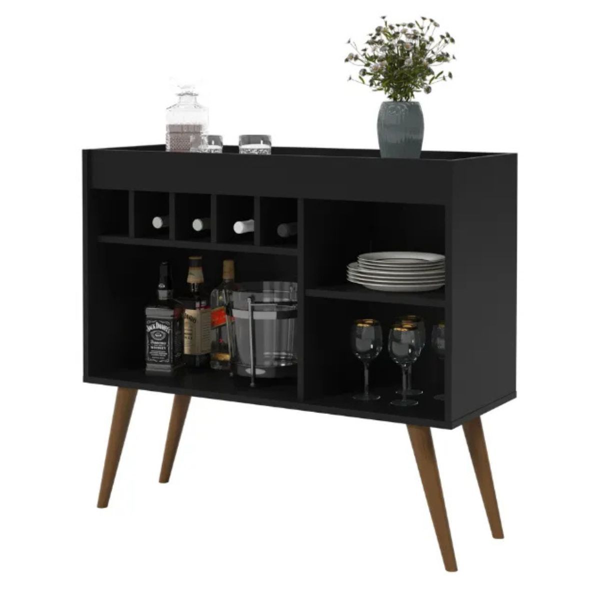 TODODESCUENTO - Bar Aparador Armario Bodeguero Retro- Negro