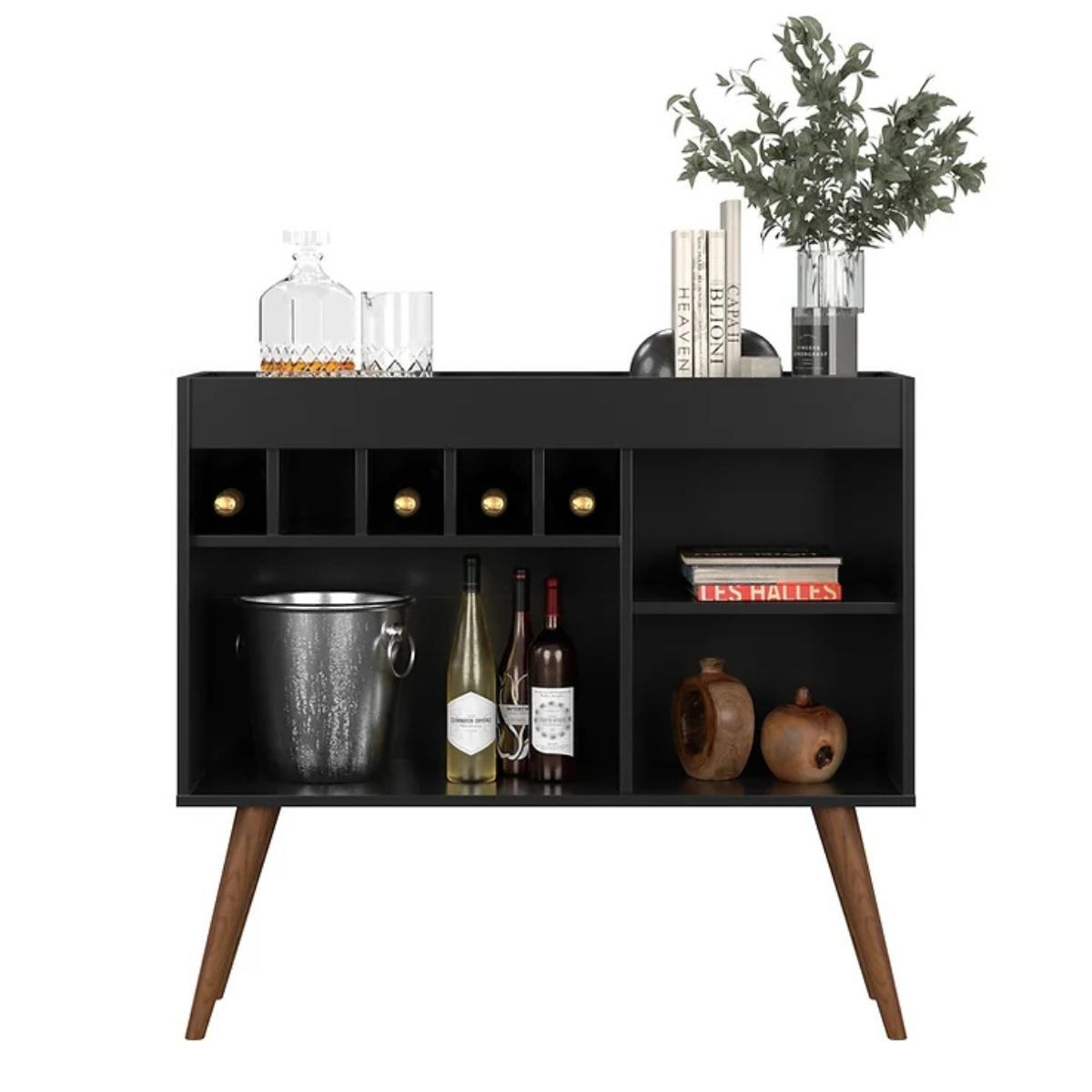 TODODESCUENTO - Bar Aparador Armario Bodeguero Retro- Negro