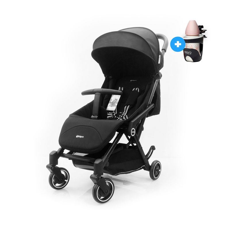 BBPRO - Coche De Paseo Urban Negro + Porta Mamaderas