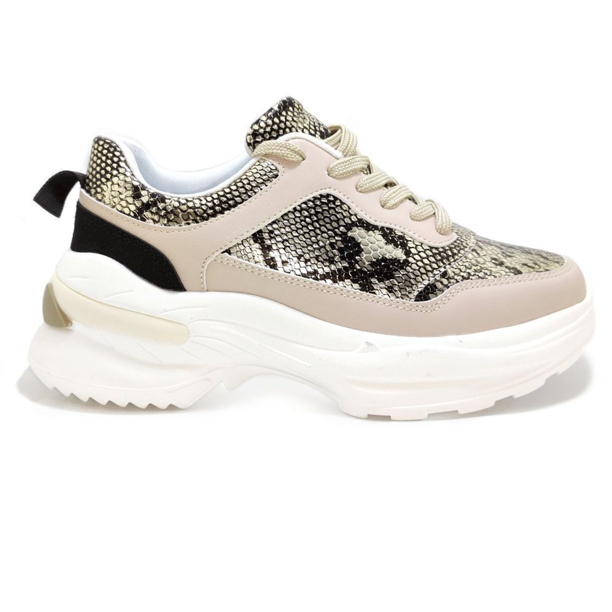 POZATINI - Zapatilla Lucia Beige Snake Gold - MININAS